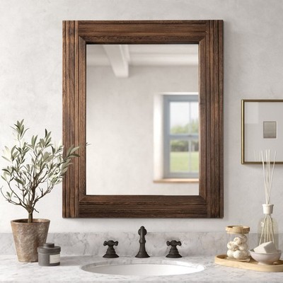 Rustic Hand-Made Wooden Wall Mirror for Farmhouse Bathroom Décor