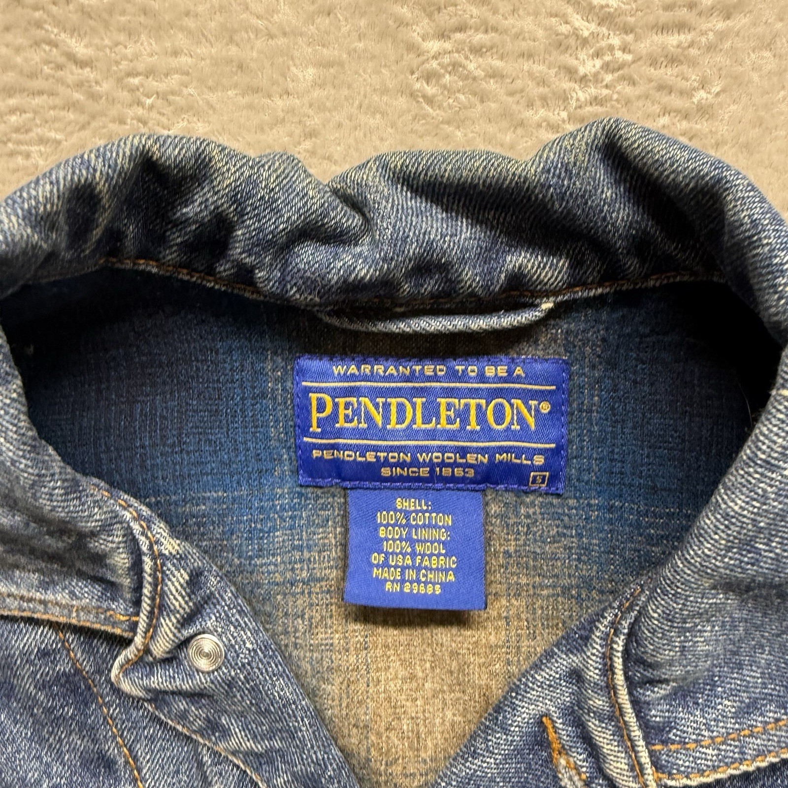 Pendleton Wool Lined Denim Jacket Small Plaid Blu… - image 4