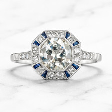 2.20ct Art Deco Round Moissanite Blue Sapphire Halo Engagement Ring 925 Silver