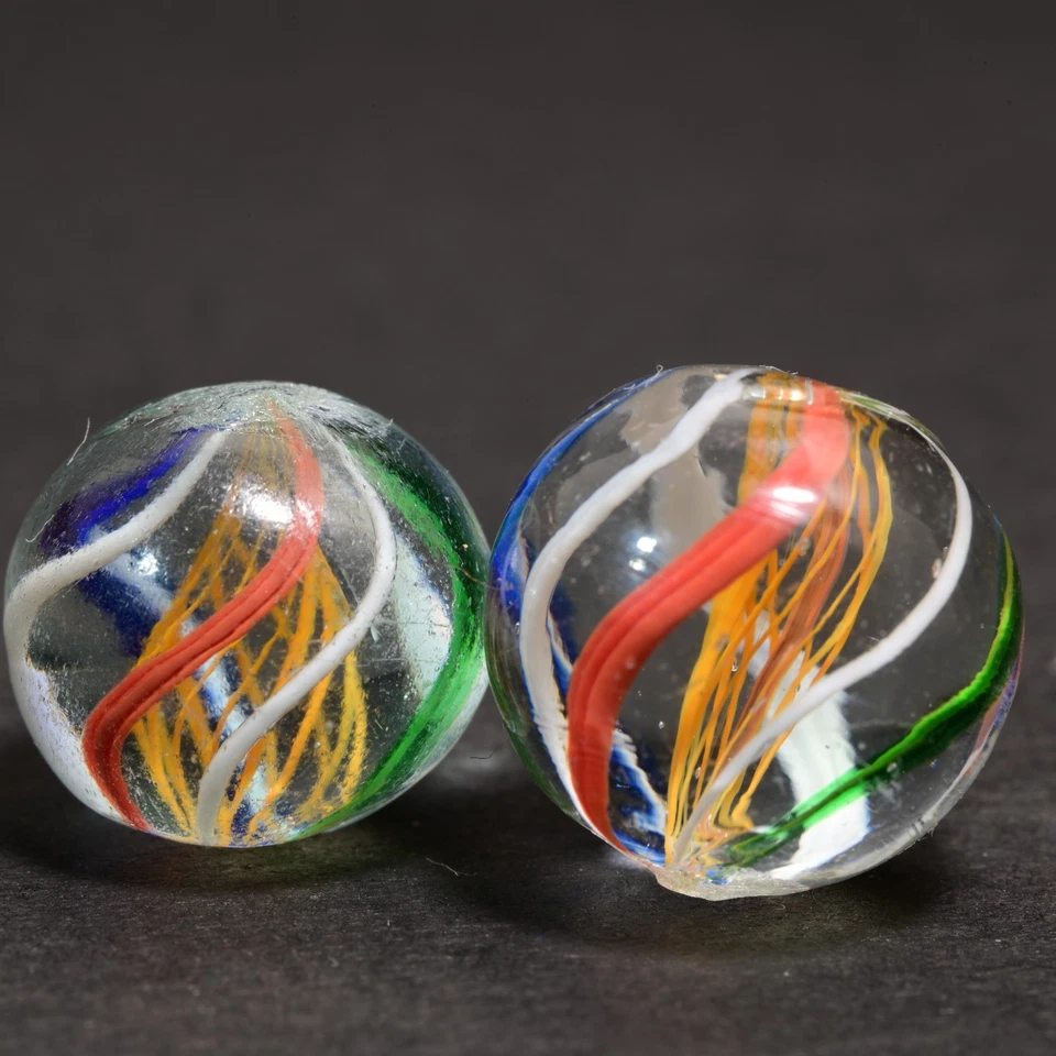 Same Cane Pair Peewee Latticino German Handmade Antique Marbles 1/2'' 12.5mm - Image 2 of 4