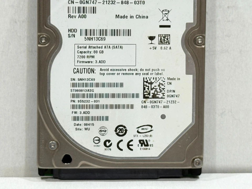 SEAGATE 9S5232-031 LAPTOP/NOTEBOOK HARD DRIVE MOMENTUS 7200.2 ST980813ASG 80 GB - Image 3 of 4