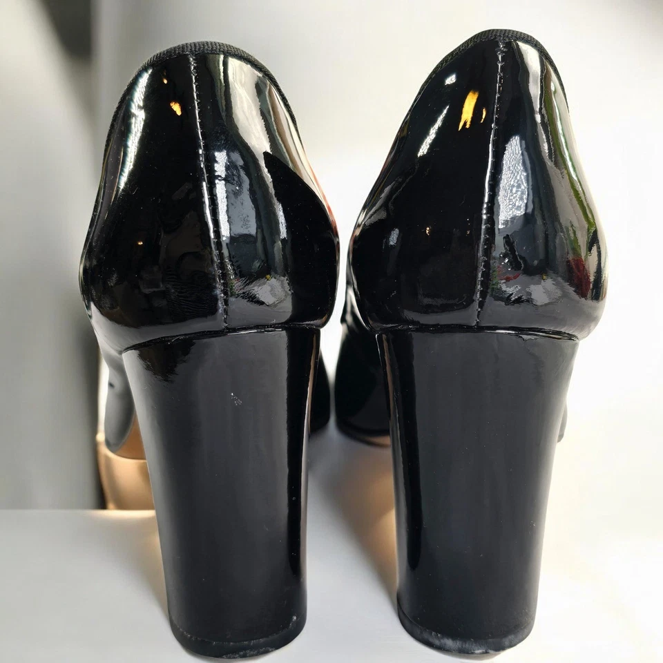 Zapatos de salón Boutique 9 de charol negro punta abierta tacón grueso para mujer 9,5, Brasil Foto 4 de 4