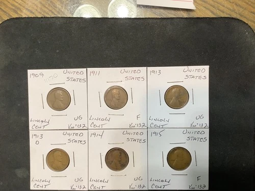 United Stares 1909-1915 Wheat Cents (Early Dates) VG/F 6 Coin Lot.  #11170