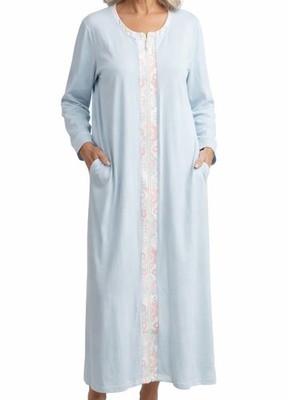 National Womens Full Front Zip Soft House Coat Robe Blue SZ Petite Medium NWT