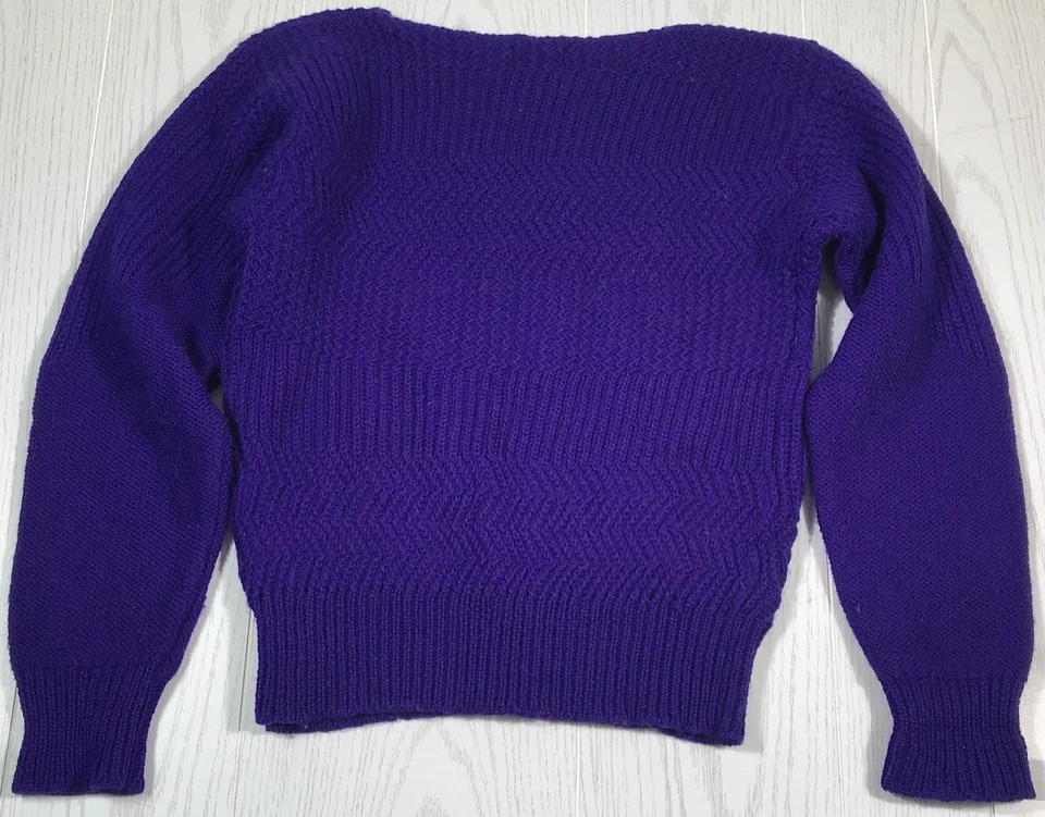 Suéter de Lana Esquina Informal De Colección Mujer M Púrpura Real Cuello Barco Mamá Abuela Años 80 Foto 2 de 4