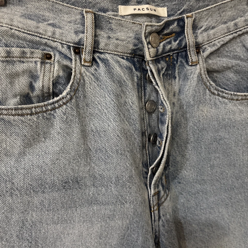 PACSUN LIGH BLUE Wash Denim Ultra High Rise Slim Mom Jeans Button Front Size 26 - Image 2 of 4