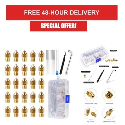 Comgrow 25PCS MK8 0.4MM Brass Nozzles for 3D Printers with Tools