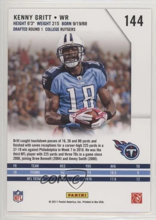 2011 Panini Rookies & Stars Longevity Kenny Britt #144 - Image 2 of 2