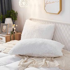 Set of 2 Faux Fur Throw Pillow Covers Soft Velvet 36" x 20" Pack of 2 White