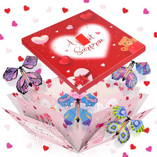 Valentine's Exploding Gift Box with Flying Butterflies and Heart Confetti