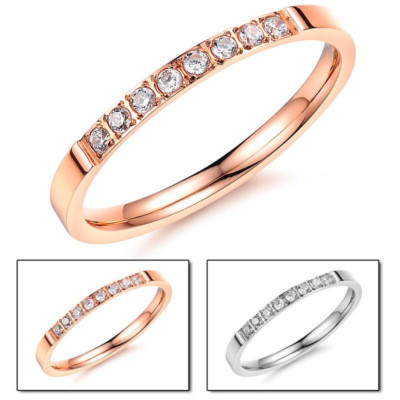 Damen Half Eternity Ring 2 mm Edelstahl Zirkonia  rosegold silber Schmal