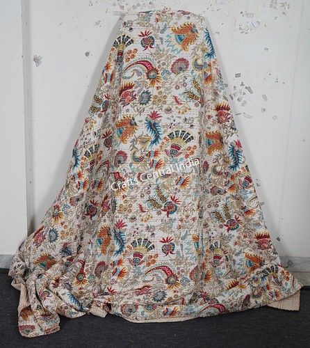 Floral print kantha quilt boho decor cotton bedspread handmade sofa cover quilts - Picture 2 of 41
