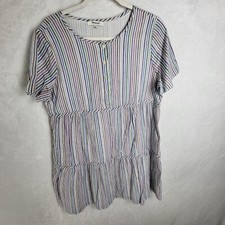 Madewell Striped Crewneck Button Front Tiered Mini Dress Multicolor Cotton Sz. M
