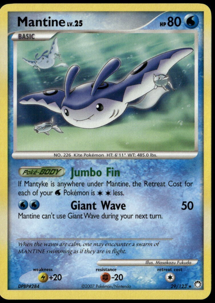 Mantine Rare - DP Mysterious Treasures 29/123 2007 LP+ Pokemon