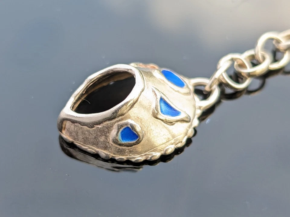 Delicate Sterling Silver Toggle Bracelet Blue Enamel Accents - Image 4 of 4