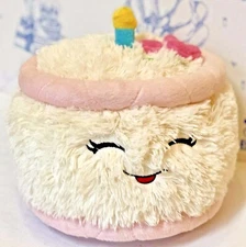 SQUISHABLE Birthday Cake Plush Pillow Doll Stuffed White Pink Toy Food Happy Bda