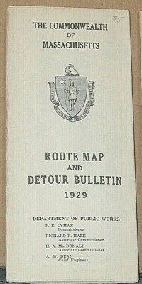 1929 Commonwealth of Massachusetts Route Map and Detour Bulletin
