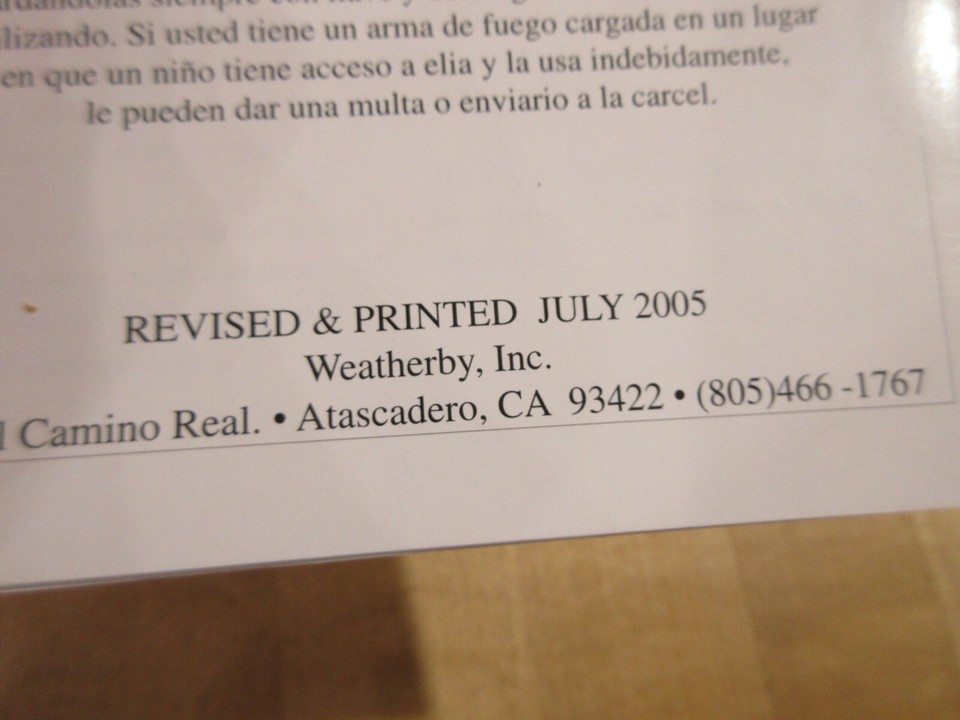 2005 Weatherby Vanguard Rifle Owners Manual. (w14) A eBay