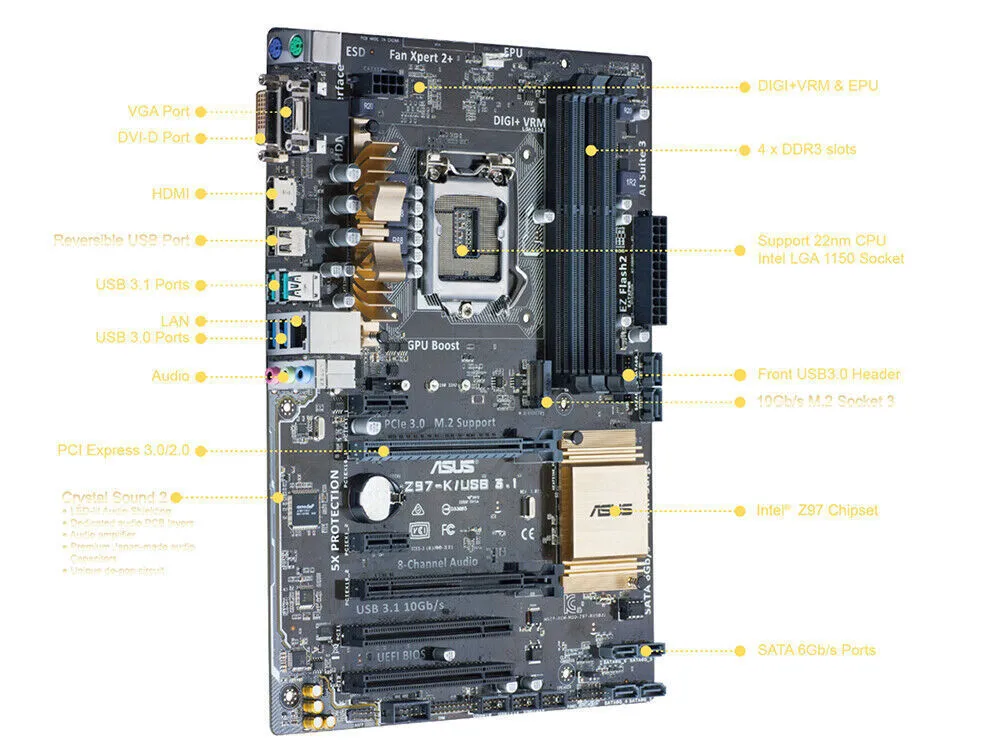 ASUS Z97-K/USB3.1 Motherboard LGA 1150 Socket H3 Intel Z97 ATX