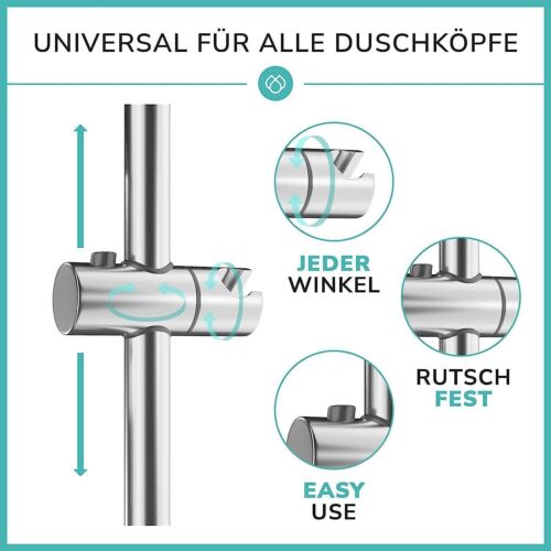 Shower Riser Rail Adjustable Chrome Head Holder Bracket Bathroom Shower Rod Kit - Picture 3 of 12