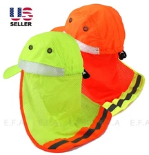 Hi Vis Reflective Sun Hat Work Neon Safety Baseball Cap with Neck Flap Wide Brim