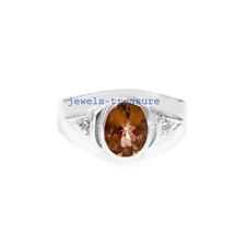 Natural Citrine Oval Cut & CZ Gemstones 925 Sterling Silver ring for Men's #J66