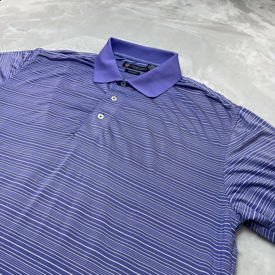 Camisa polo de golf Oxford para hombre mediana M púrpura blanca a rayas golf ligera Foto 3 de 4