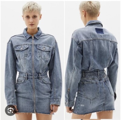Free People / Ksubi Boho Zippered Underrated Denim Domino Mini Dress - Large