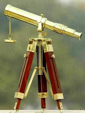 Brass Telescope W/Wooden Tripod Stand Nautical Polish Finish Marine Gift