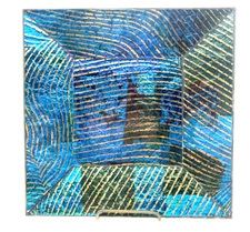 Vintage Georges Briard Art Glass Tray / Dish Art Guild Blue and Gold Foiled