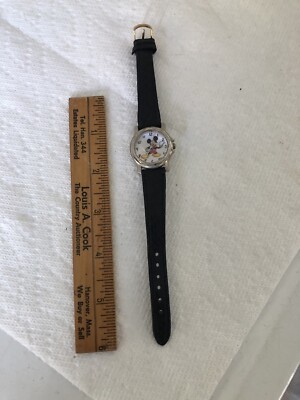 Vintage Disney Mickey Mouse Quartz Watch Black Leather Band  display picture 2