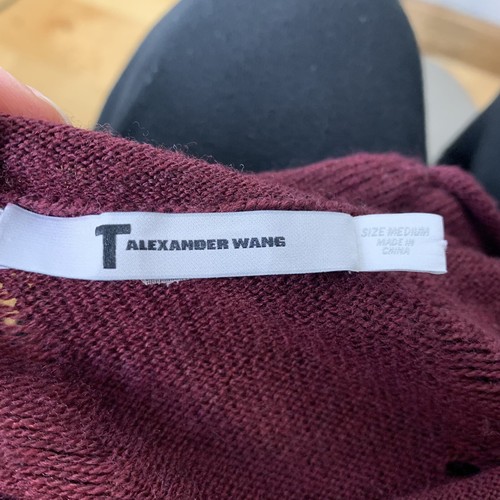 T By Alexander Wang Drop Needle Burgundy Distressed Crop Sweater M - Afbeelding 3 van 4
