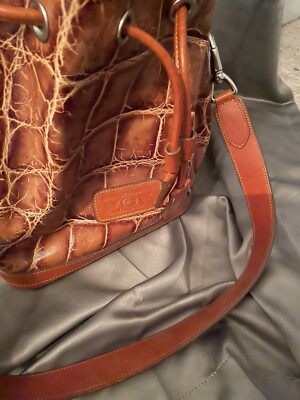 Denison Tasha Dooney & Bourke Croco Embossed Bucket Drawstring Shoulder ...