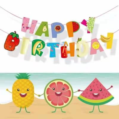 Uniwish Watermelon Happy Birthday Banner - Summer Fruit Party Decor, Pre-Strung, Cardstock, For Boys & Girls