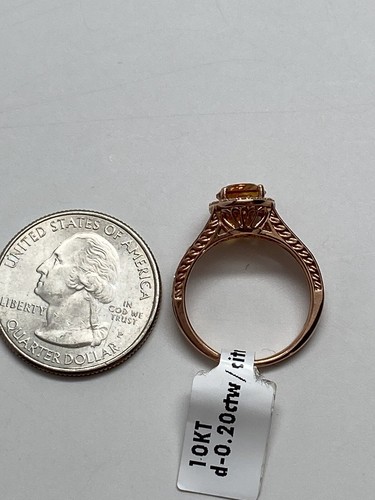 Anello oro rosa 10 kt forma ovale citrino e diamanti 0,20 ct aureola misura 7 nuovo - Foto 4 di 12