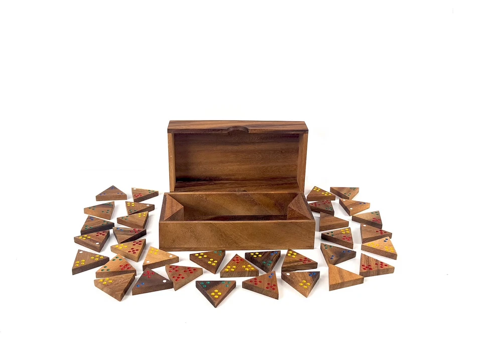 wooden Handcrafted tri-ominoes Triangular tri Dominoes game set in wooden box - Image 4 of 4