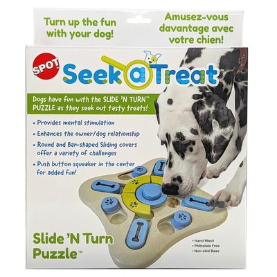 Seek A Treat Slide' N Turn Puzzle -Interactive Dog Puzzle Toy for Small, Medi...