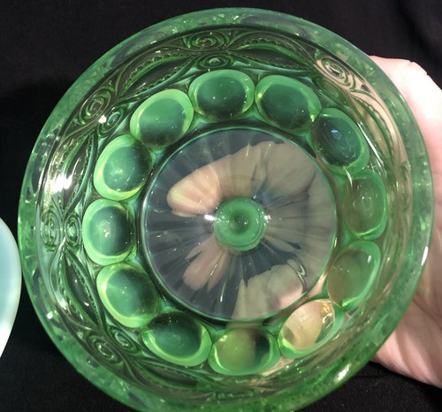 Mosser Green Opalescent Glass Eye Winker Pattern Covered Butter Dish - Picture 6 of 9