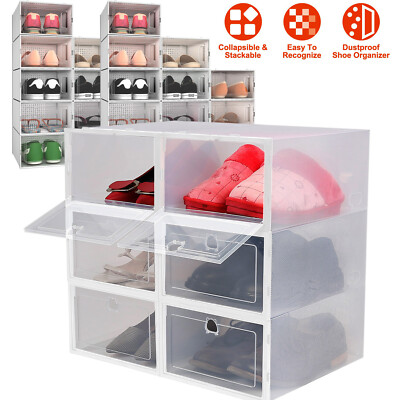 6/18PCS Foldable Plastic Transparent Shoe Box Stackable Clear Storage Organizer