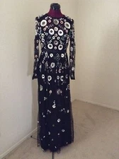 NWT Needle & Thread $650 'Woodland' Lace Trim Embellished Maxi Dress*Black*8 US