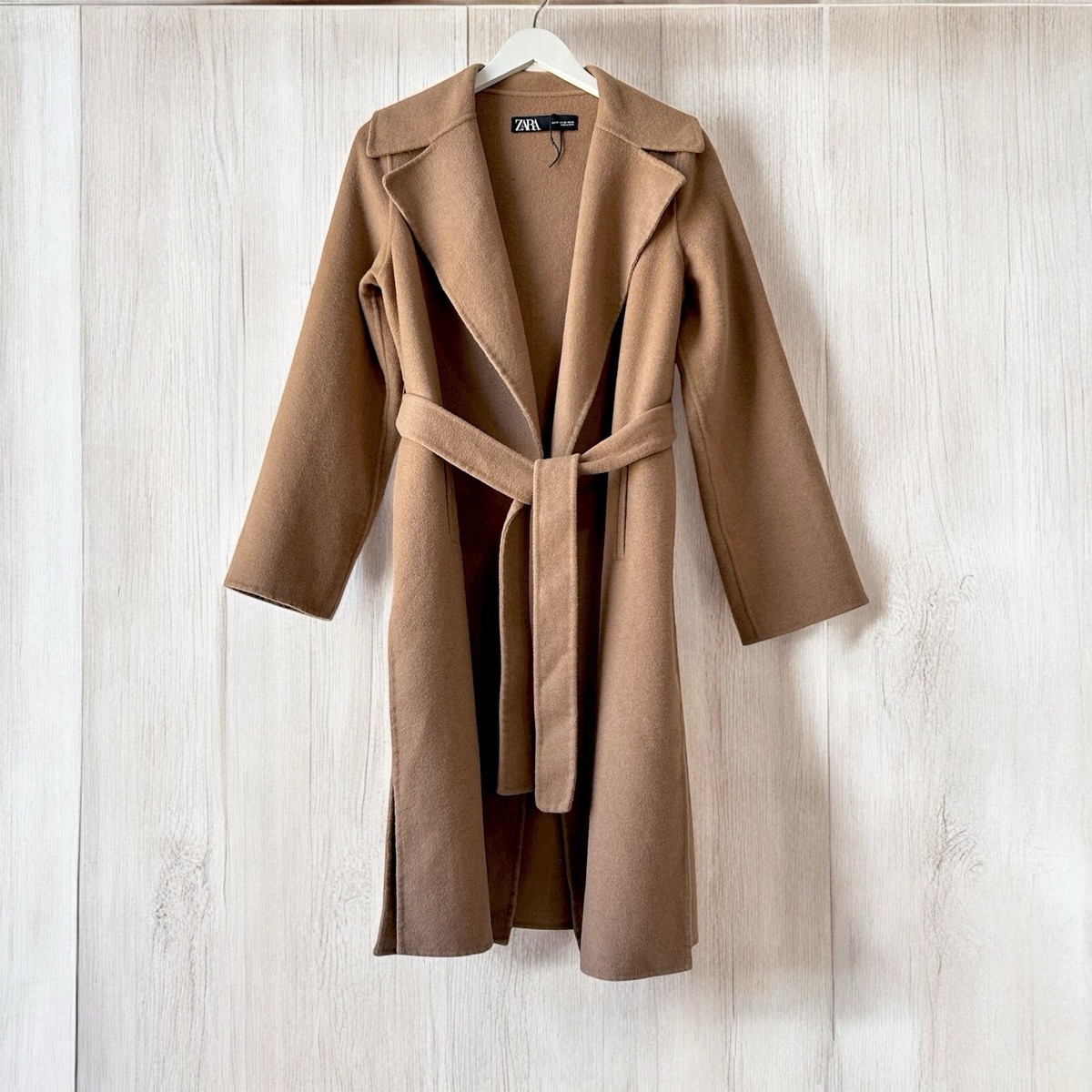 ザラ ガウンコート ベルテッド ベルト S ロング ブラウン ウール Zara Belted Wool Blend Coat in Brown Women's Sz XS Cozy Fall