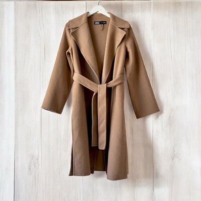 Zara Belted Wool Blend Coat in Brown Women's Sz XS Cozy Fall