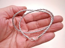 Silver Braided 3mm Leather Faux Cord Surfer Choker Necklace with Lobster Clasp