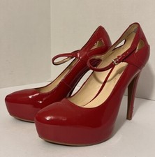 Nine West Womens Shoes Red Mary Jane Pumps Ankle Strap Spike High Heels 8.5M