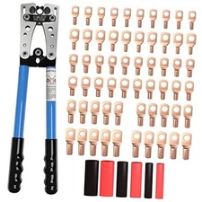  Battery Cable Lug Crimping Tool Kit for AWG 10-1/0 Crimper, 60pcs wire lugs