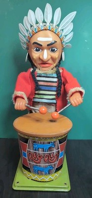 Vintage  TN (Nomura). Brave Eagle Indian Chief Battery Op. Drum Toy   Tested 