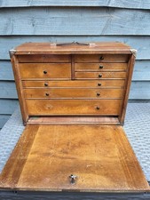Vintage Engineers Tool Chest 8 Drawer Wooden Machinist Tool Cabinet