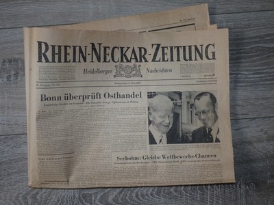 RHEIN NECKAR ZEITUNG RNZ Do 11 Juni 1964 mäßiger Zustand Fragment vintage