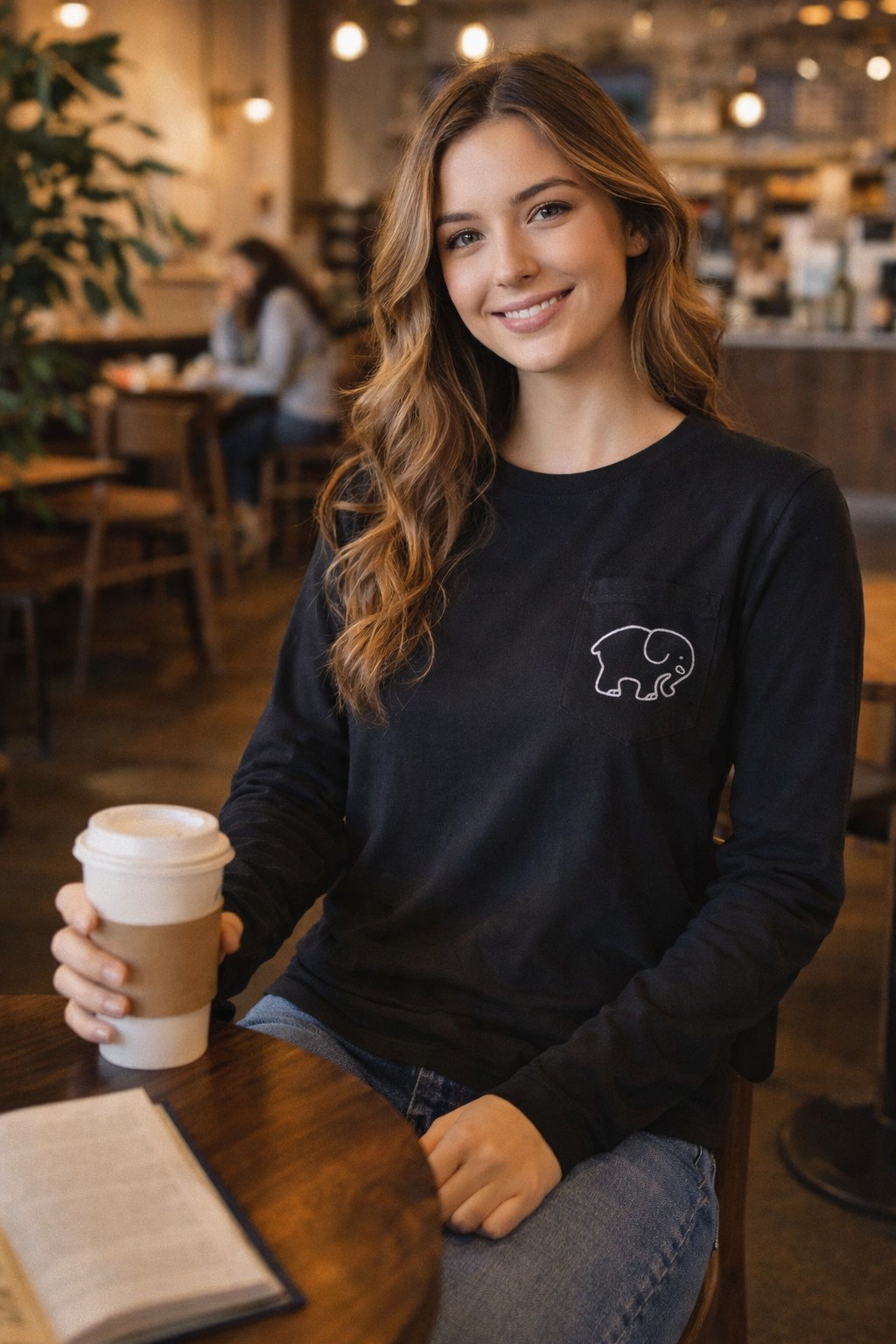 Ivory Ella XS Black Long Sleeve Paisley Elephant Logo Graphic Tee Shirt