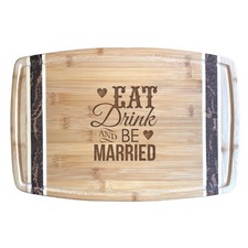 GiftsForYouNow Bamboo Engraved Serving Board Eat Drink Be Married Wedding Gift